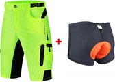 Mountainbike Broek - MTB Broek - Short - Fluor Geel - Fietsbroek & Onderbroek met Zeem - Maat XL