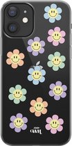 xoxo Wildhearts case voor iPhone 12 - Smiley Flowers Pastel - xoxo Wildhearts Transparant Case