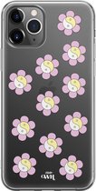 YinYang Flowers Pink - Transparant hoesje geschikt voor iPhone 11 Pro hoesje transparant - Shockproof case met emoji YinYang geschikt voor Apple iPhone 11 Pro - Doorzichtig hoesje