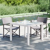 Tuintafel 90x90x75 cm gehard glas en poly rattan wit