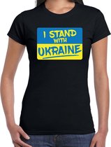 I stand with Ukraine t-shirt zwart dames - Oekraine protest/ demonstratie shirt met Oekraiense vlag XS
