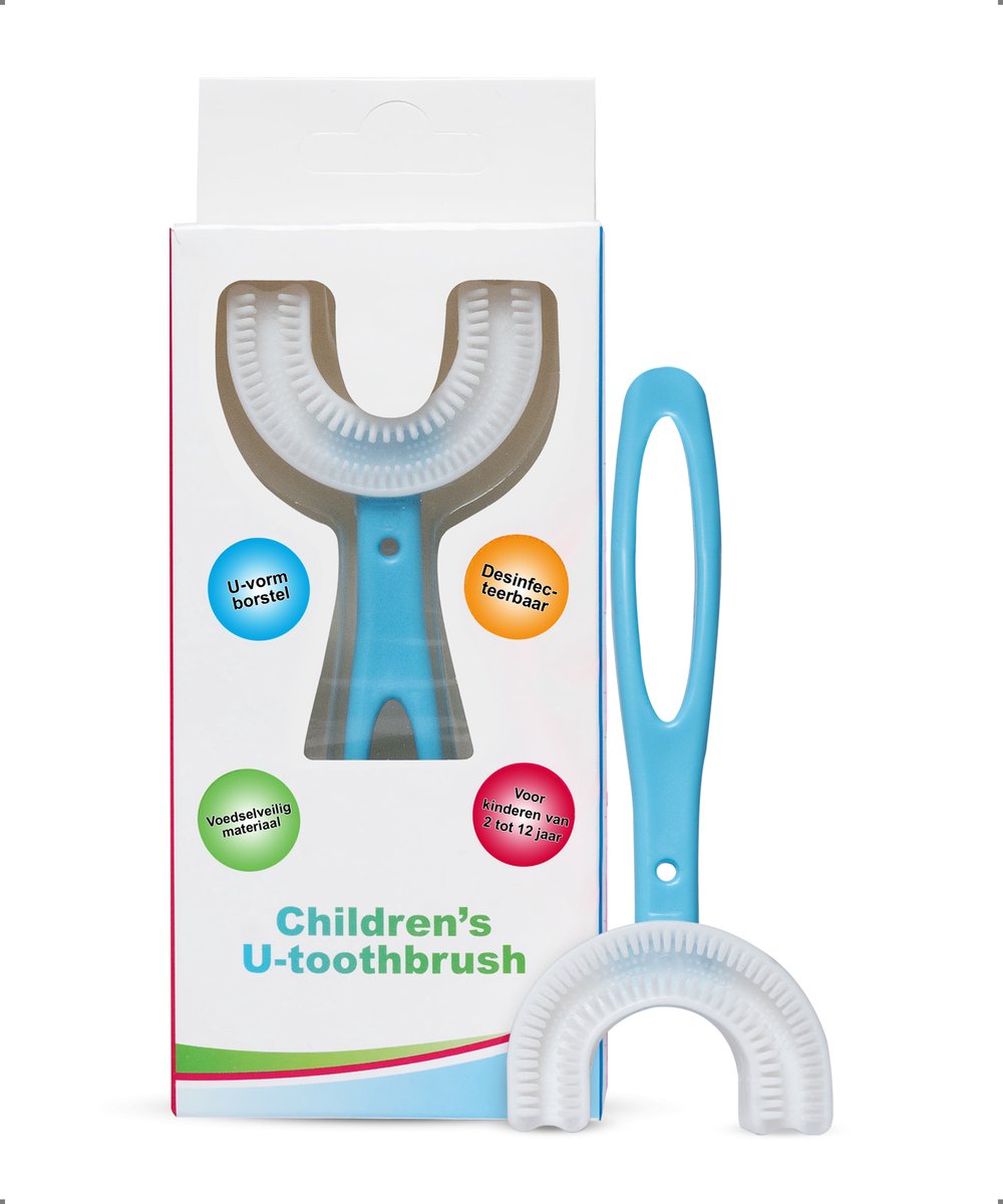 360 graden U vormige baby tandenborstel - Bijtringen - Zachte siliconen - Kinderen tandenborstel - Jongen/Meisje - Blauw ovaal