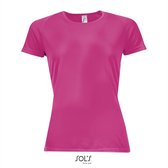 BASIC SPORT SHIRT DAMES KORTE MOUW RONDE HALS NEON ROZE MAAT XL