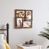 Fotolijst-collage voor 4 foto's (10 x 15 cm), met glasplaat, wandmontage, fotogalerij presentatie, vintage bruin HMTRPF025X01