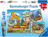 Puzzel 3x49 stukjes Grote Bouwvoertuigen