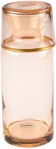 Bambum Stella karaf met glas - rose gekleurd glas met gouden rand 700 ML - water kan - kan - gekleurdglas - gerookt glas - rosé kleur - roze - gouden rand - goud
