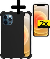 Hoes voor iPhone 12 Pro Hoesje Zwart Met 2x Screenprotector Shockproof - Hoes voor iPhone 12 Pro Case - Shockproof Hoes voor iPhone 12 Pro Hoes Met 2x Screenprotector - Zwart