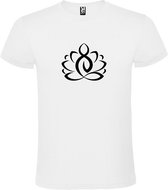 Wit  T shirt met  print van "Lotusbloem met Boeddha " print Zwart size L