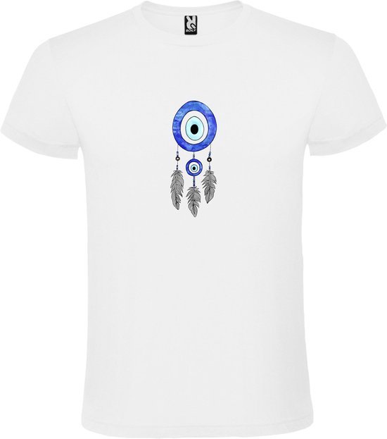 Wit T-shirt met Dromenvanger in Blauw en Wit size 3XL