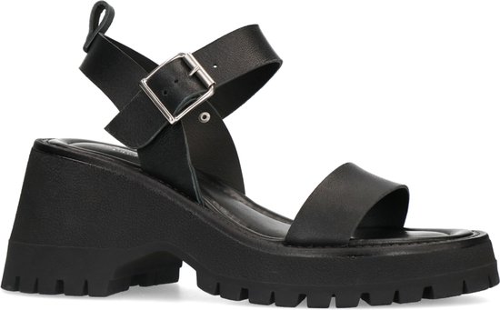 Sacha - Dames - Zwarte leren chunky sandalen - Maat 41 | bol.com