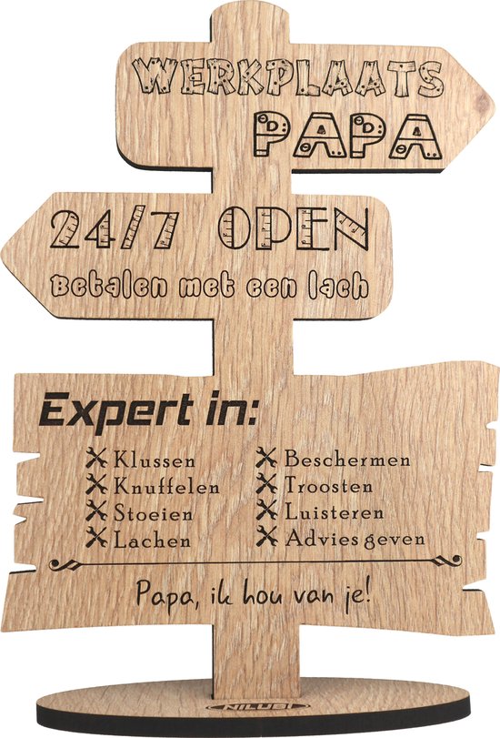 Wegwijzer werkplaats papa - cadeau Vaderdag - verjaardag vader- houten  wenskaart -... | bol.com