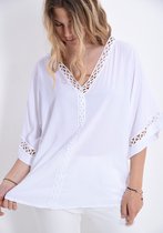Linnen blouse top met verstelbare mouwen en knopjes MILITAIR GROEN kleur maat 42-46