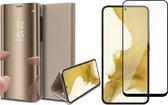 Hoesje geschikt voor Samsung Galaxy S22 Plus - Book Case Spiegel Wallet Cover Hoes Goud - Full Tempered Glass Screenprotector