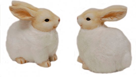 Decoratieve konijntjes - Klei/kunststof konijn - B9 x D6 x H7 cm - Set van 2 stuks