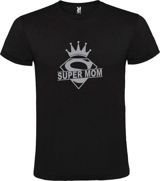 Zwart T shirt met print van "Super Mom " print Zilver size XXXL