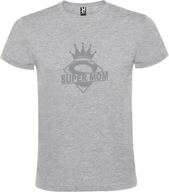 Grijs T shirt met print van "Super Mom " print Zilver size S