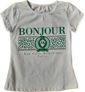 T-Shirt - Bonjour - Mint met wit - 116/122