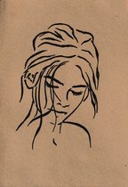 Poster Line-art tekening verlegen vrouw omlaag kijkend - 20x30 cm gerecycled papier