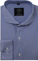 Vercate - Strijkvrij Overhemd - Donkerblauw Gestreept - Slim Fit - Poplin Katoen - Lange Mouw - Heren - Maat 39/M