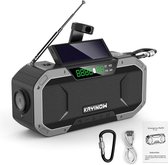 BaseCore® - Noodradio - Opwindbare Radio - Noodradio Solar Opwindbaar - Survival Radio – Waterbestendig - Inclusief Licht, Bluetooth, Karabijnhaak, Handleiding en USB-kabel - Zwart met Zilver