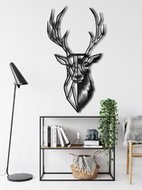 Wanddecoratie |Geometric Deer Head   decor | Metal - Wall Art | Muurdecoratie | Woonkamer |Zwart| 25x45cm