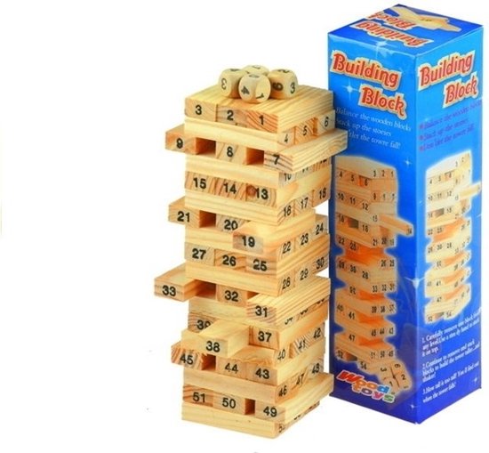 Jenga - vallende toren - spel met dobbelstenen - 54 delig