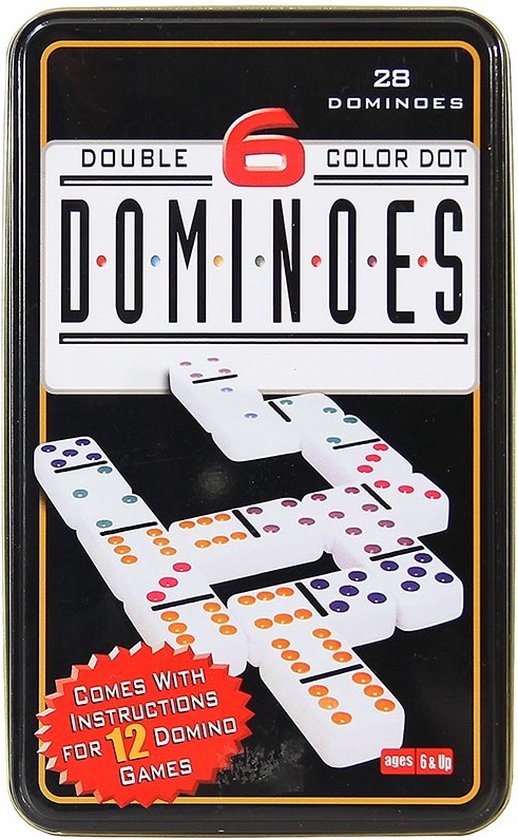 Thumbnail van een extra afbeelding van het spel Domino spel - in metalen doos - 28 domino stenen - 2-4 spelers