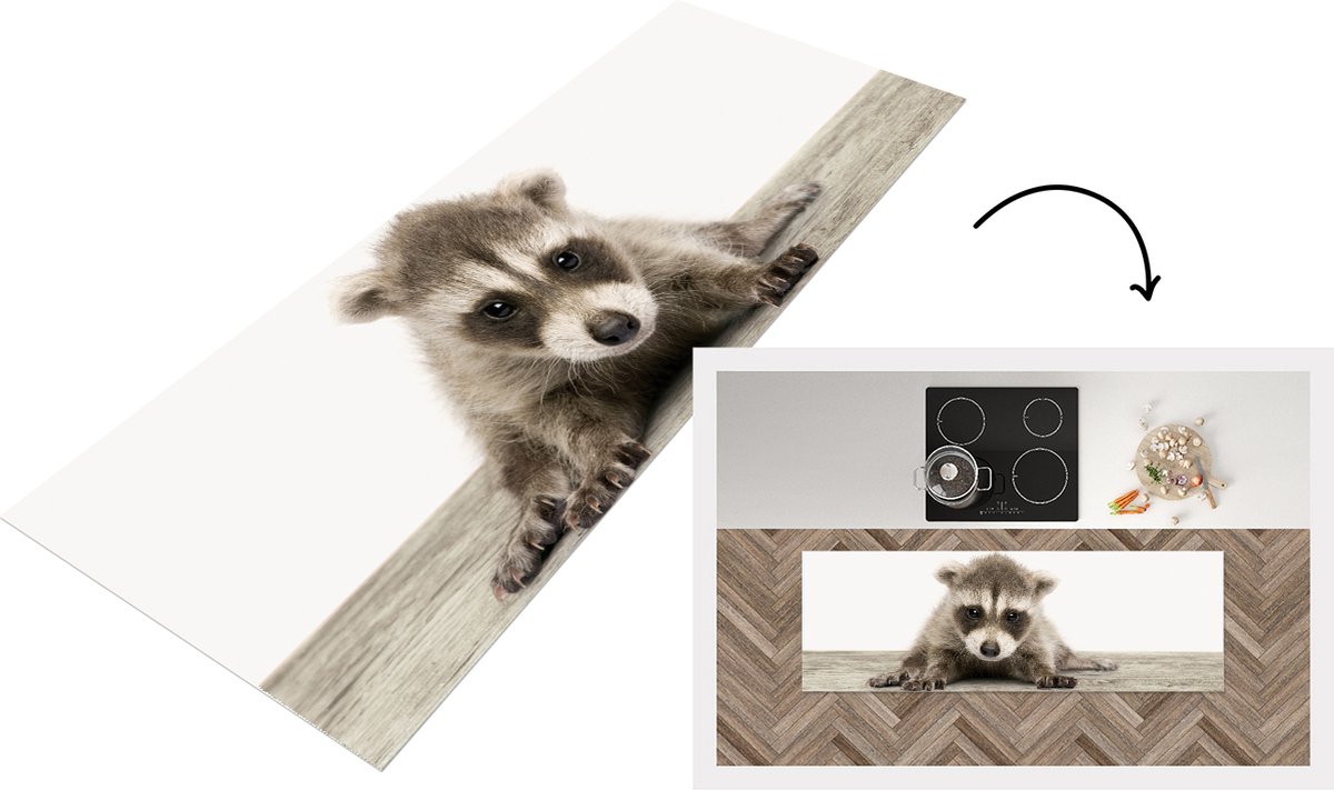 Keukenloper - Loper keuken - Babykamer - Wasbeer jong - Baby wasbeertje - Kinderkamer - 150x50 cm - Keukenloper vinyl