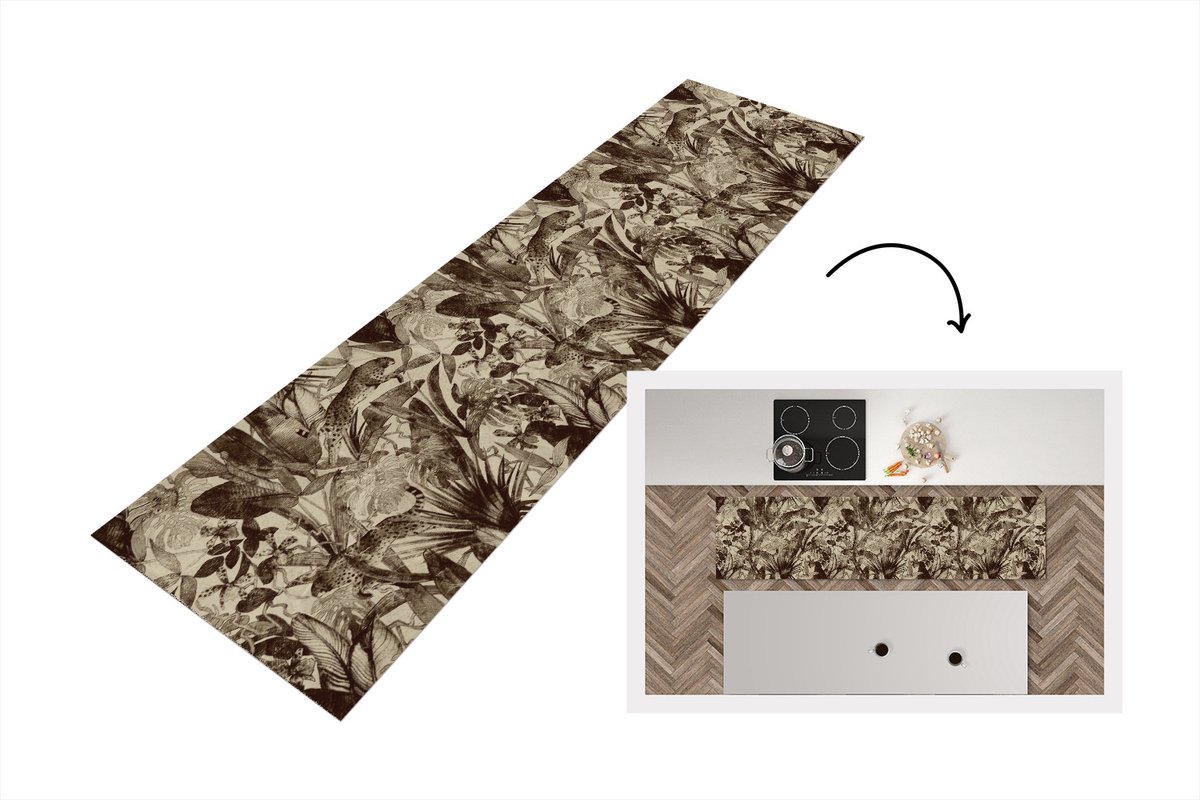 KitchenYeah Keukenloper - Loper keuken - Jungle - Panter - Vintage - Patroon - 240x60 cm - Keukenloper vinyl Multicolor