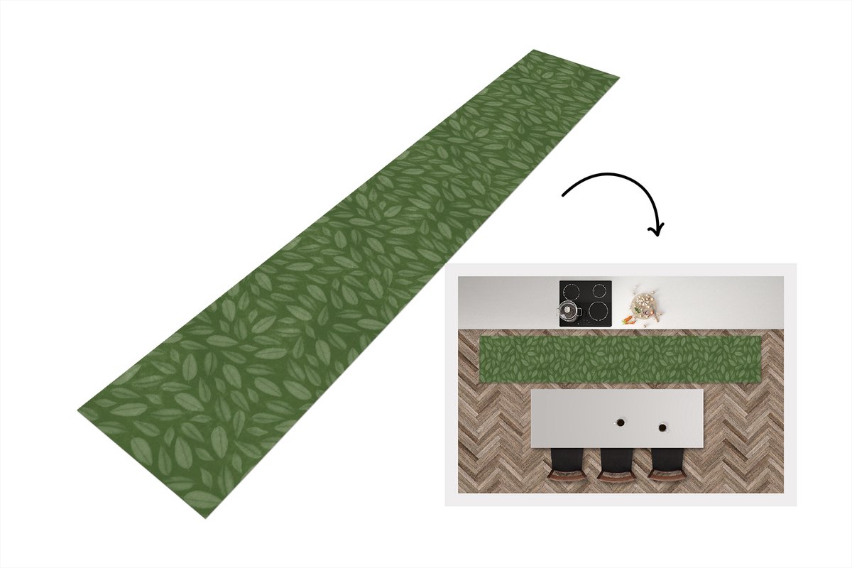 KitchenYeah Keukenloper - Loper keuken - Patroon - Bladeren - Groen - 300x50 cm - Keukenloper vinyl Multicolor