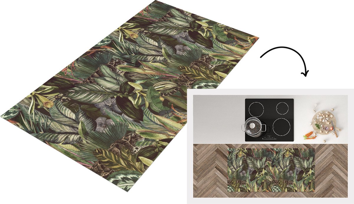 KitchenYeah Keukenloper - Loper keuken - Bladeren - Jungle - Vintage - Patronen - 120x60 cm - Keukenloper vinyl Multicolor