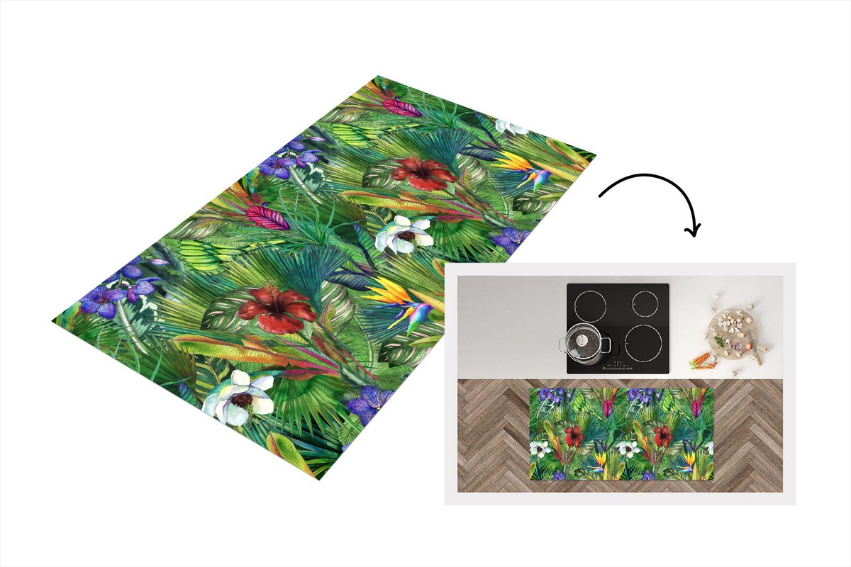 KitchenYeah Keukenloper - Loper keuken - Regenboog - Flora - Jungle - Patronen - 120x60 cm - Keukenloper vinyl Multicolor