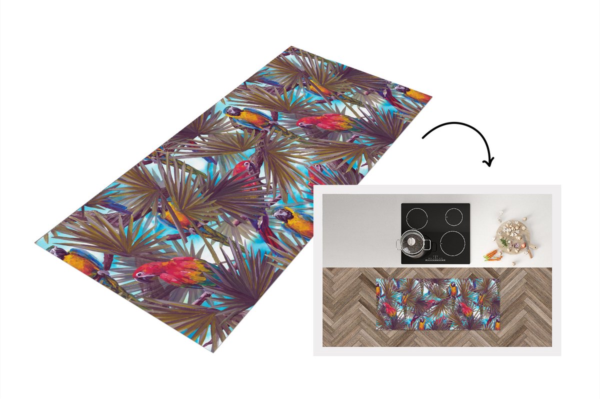KitchenYeah Keukenloper - Loper keuken - Vintage - Papegaai - Regenboog - Jungle - 120x50 cm - Keukenloper vinyl Multicolor