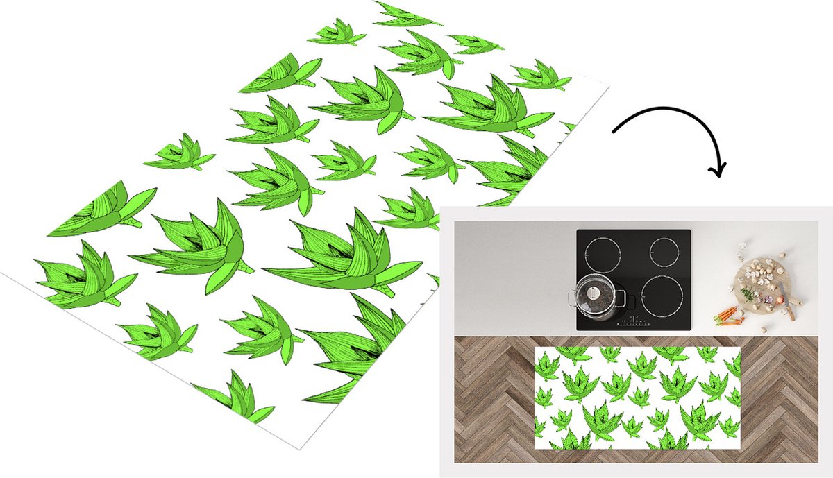 KitchenYeah Keukenloper - Loper keuken - Aloë Vera - Patronen - Planten - Keukenloper vinyl multicolor, foto 2