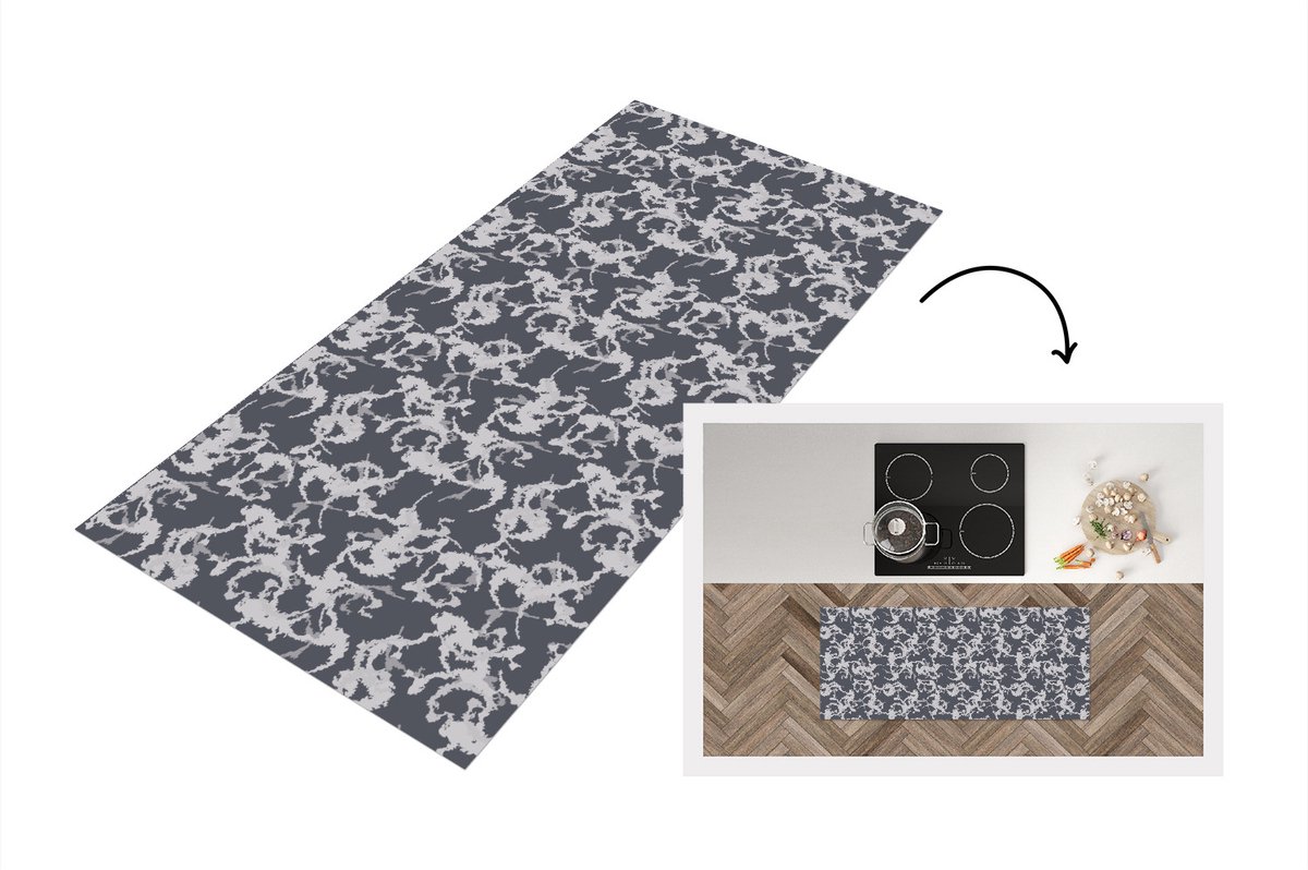 KitchenYeah Keukenloper - Loper keuken - Patronen - Zwart Wit - Camouflage - 120x50 cm - Keukenloper vinyl