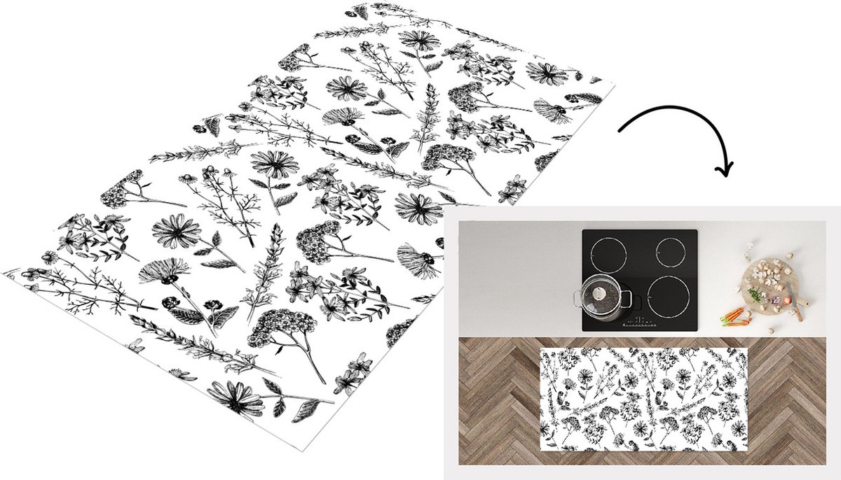 KitchenYeah Keukenloper - Loper keuken - Bloemen - Kruiden - Vintage - Patronen - 120x60 cm - Keukenloper vinyl Multicolor