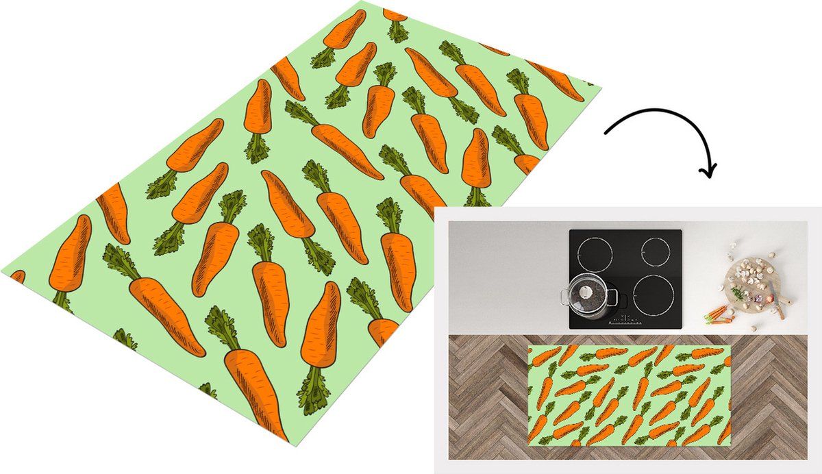 KitchenYeah Keukenloper - Loper keuken - Vintage - Wortel - Patronen - Groente - 120x60 cm - Keukenloper vinyl Multicolor