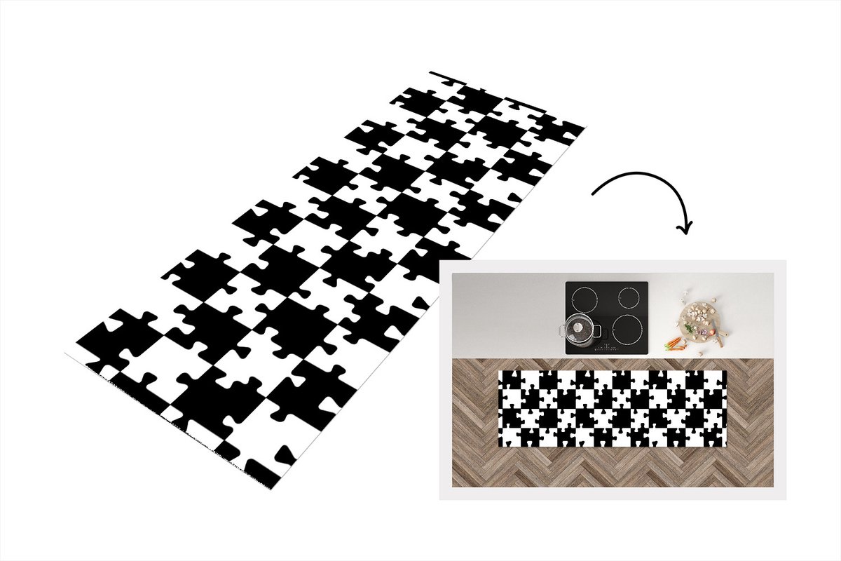 KitchenYeah Keukenloper - Loper keuken - Puzzel - Schaken - Patronen - 150x50 cm - Keukenloper vinyl Multicolor