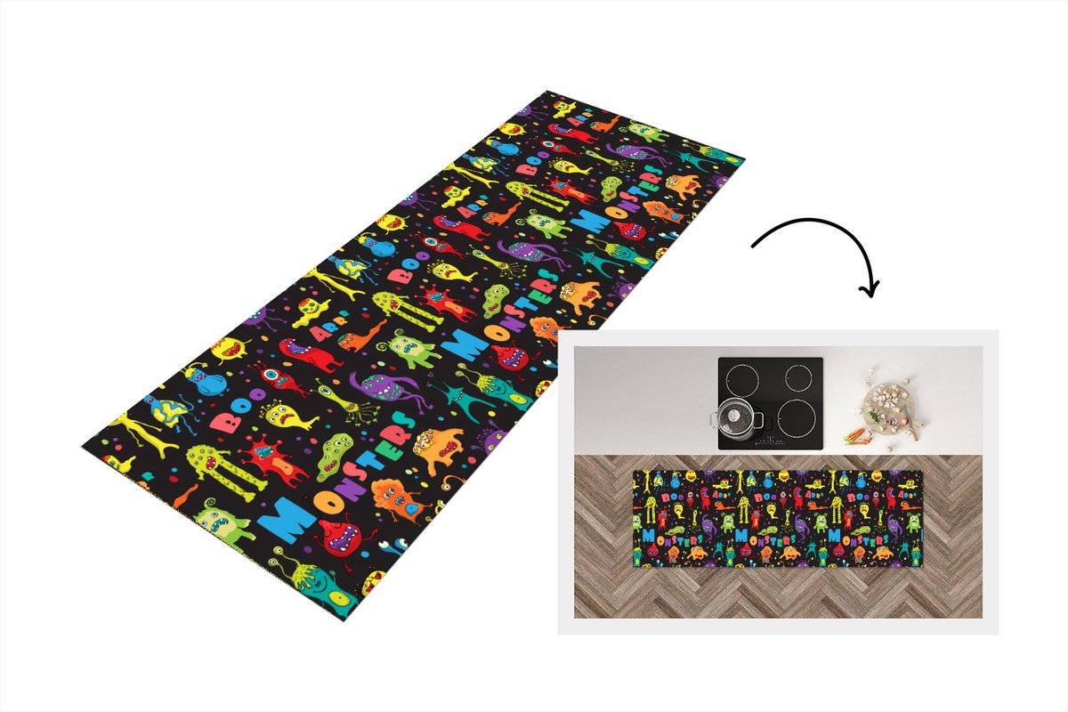 KitchenYeah Keukenloper - Loper keuken - Design - Monster - Feest - Kinderen - Keukenloper vinyl multicolor, foto 3