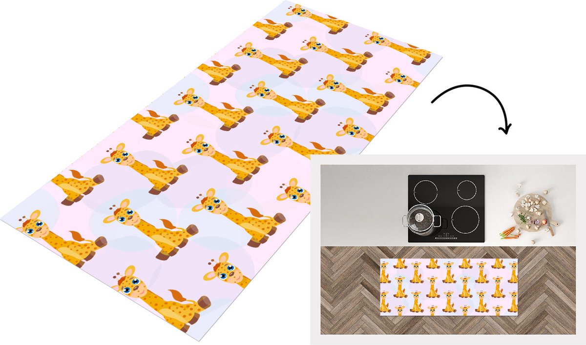 KitchenYeah Keukenloper - Loper keuken - Giraffe - Patroon - Kinderen - 120x50 cm - Keukenloper vinyl Multicolor