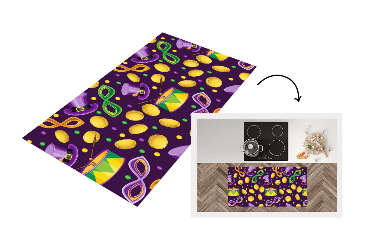 KitchenYeah Keukenloper - Loper keuken - Carnaval - Feest - Paars - Patronen - Keukenloper vinyl, foto 4