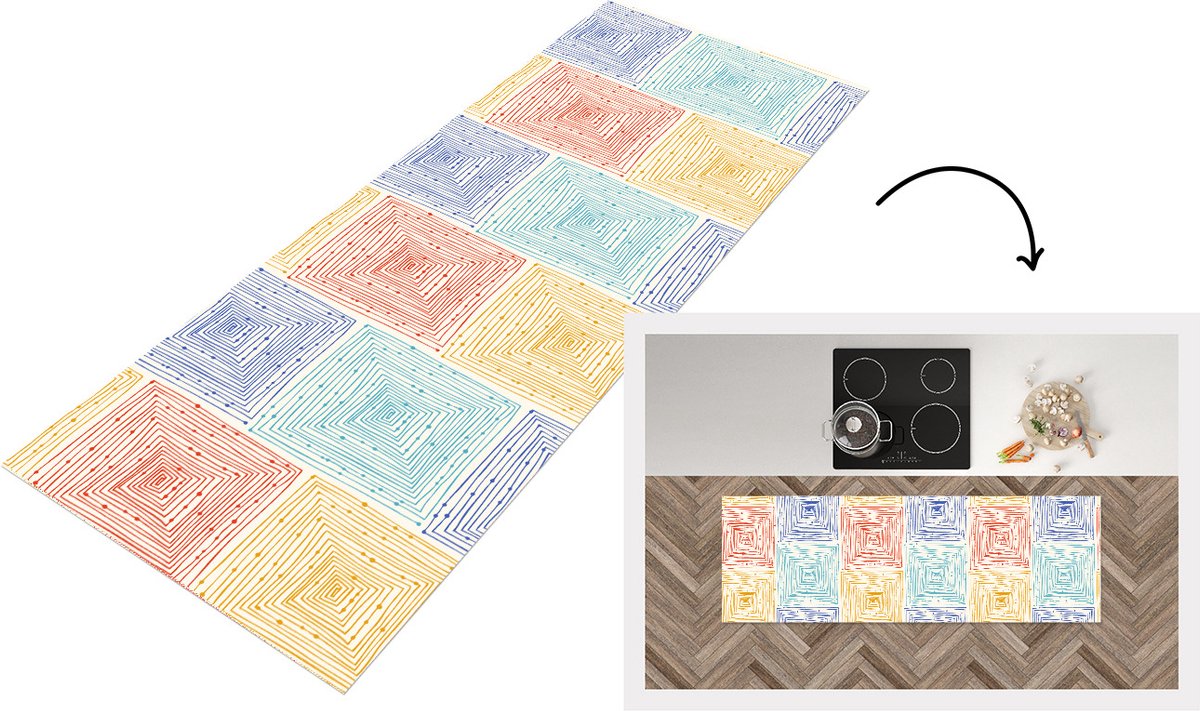 KitchenYeah Keukenloper - Loper keuken - Labyrint - Pastel - Stippen - Patroon - 150x50 cm - Keukenloper vinyl Multicolor