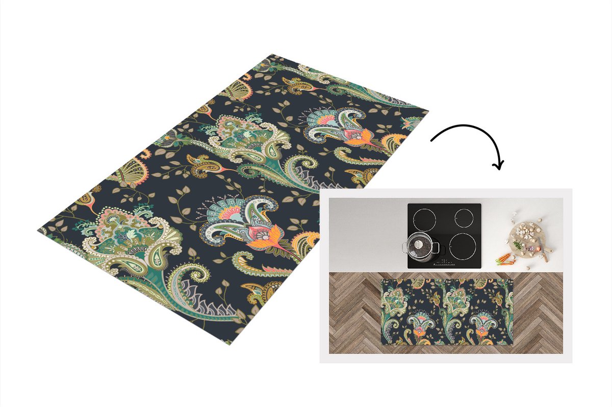 KitchenYeah Keukenloper - Loper keuken - Bloemen - Chic - Vintage - Bohemian - Patroon - 120x60 cm - Keukenloper vinyl Multicolor