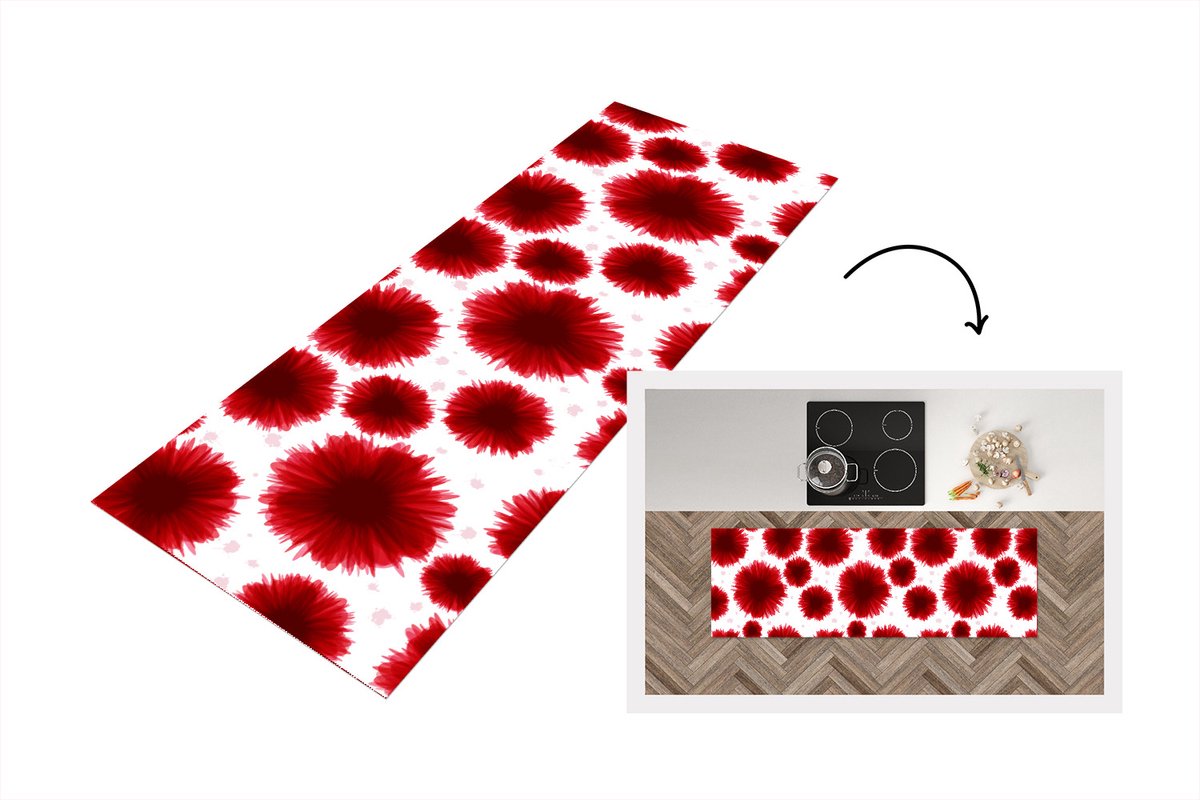 KitchenYeah Keukenloper - Loper keuken - Aquarelverf - Rood - Bloemen - 180x60 cm - Keukenloper vinyl Multicolor