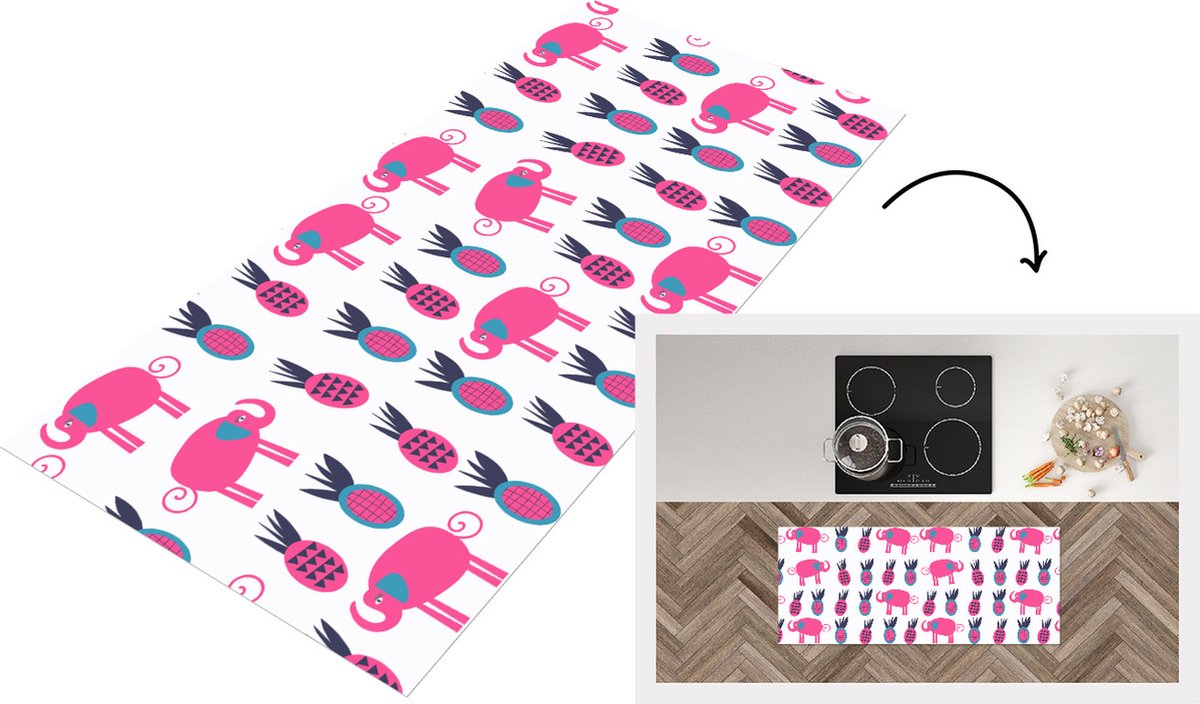 KitchenYeah Keukenloper - Loper keuken - Ananas - Olifant - Design - 120x50 cm - Keukenloper vinyl Multicolor