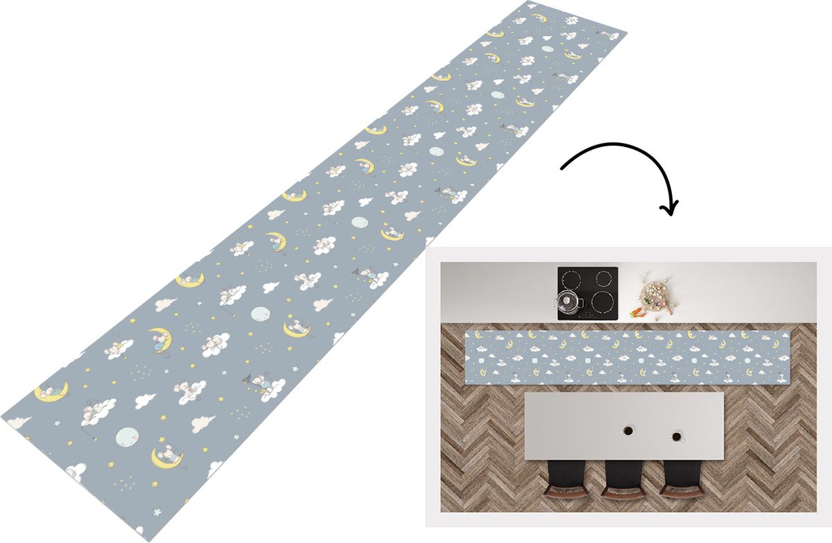 KitchenYeah Keukenloper - Loper keuken - Muis - Maan - Patronen - 300x50 cm - Keukenloper vinyl Multicolor