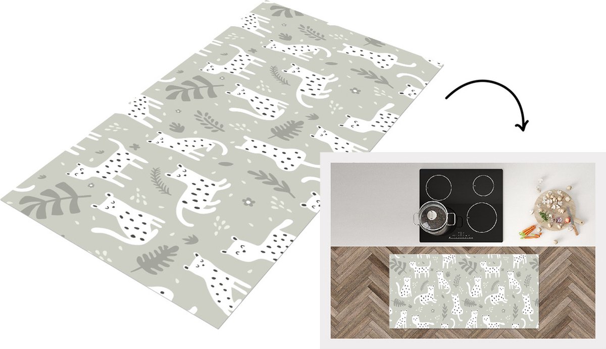 KitchenYeah Keukenloper - Loper keuken - Patronen - Luipaard - Bladeren - 120x60 cm - Keukenloper vinyl Multicolor
