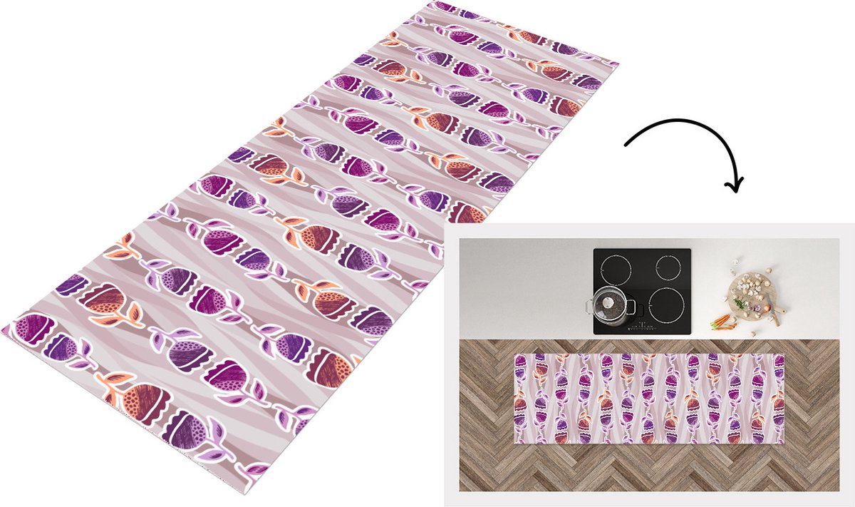 KitchenYeah Keukenloper - Loper keuken - Tulpen - Bloemen - Patroon - 150x50 cm - Keukenloper vinyl Multicolor