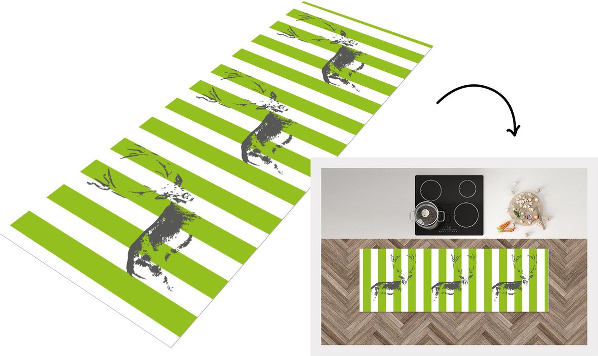 KitchenYeah Keukenloper - Loper keuken - Patroon - Hert - Strepen - 180x60 cm - Keukenloper vinyl Multicolor