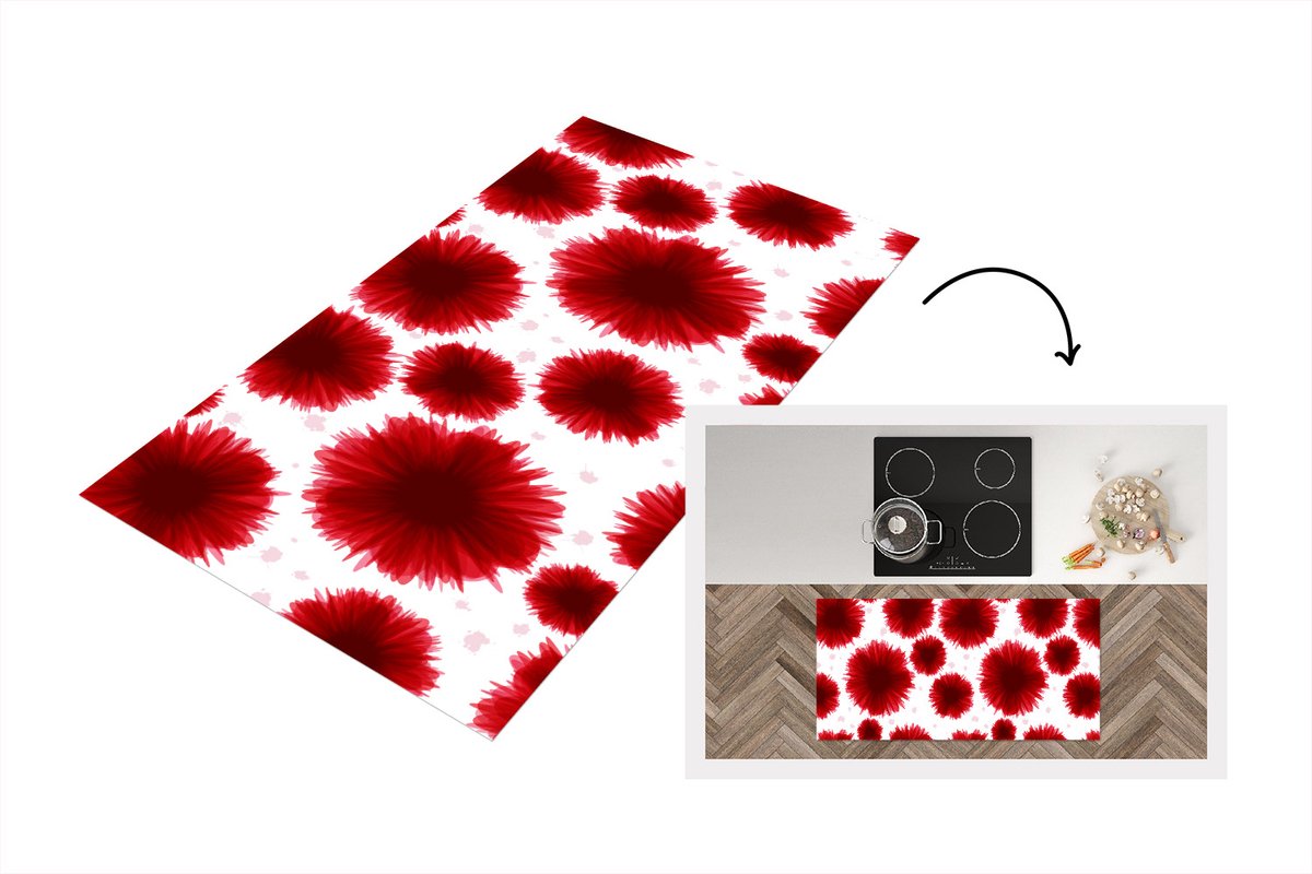 KitchenYeah Keukenloper - Loper keuken - Aquarelverf - Rood - Bloemen - 120x60 cm - Keukenloper vinyl Multicolor